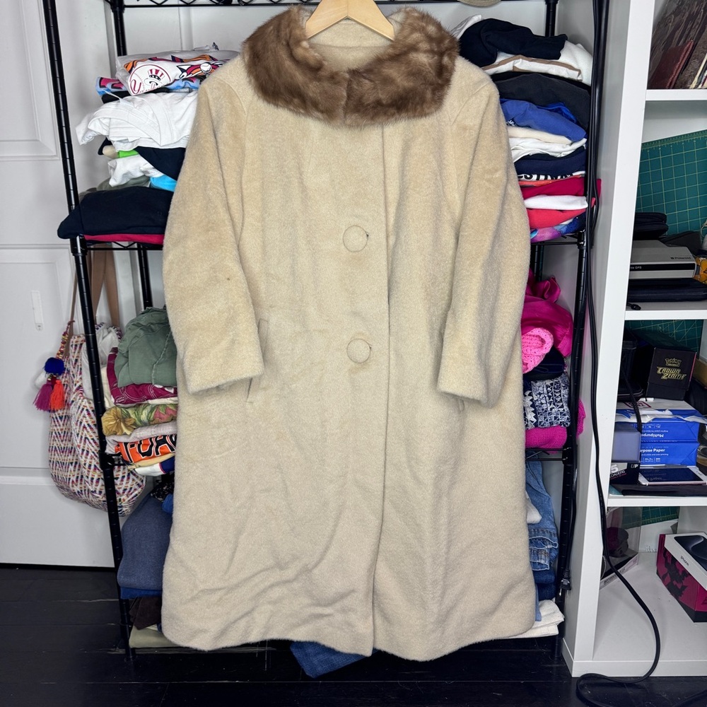 Vintage 40’s Frotmann Wool With Mink Fur Trim Winter Coat Sz Large